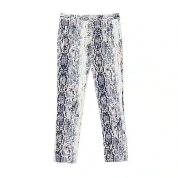 Zara Faux Snakeskin Pants Ankle Trousers Gray White Size Small - Picture 6 of 16